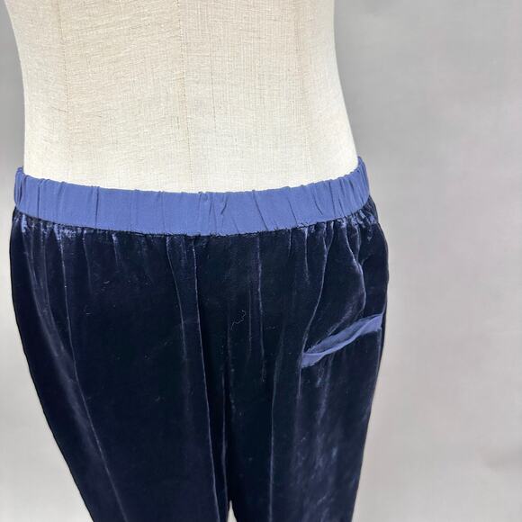 Eileen Fisher navy silk/rayon velvet wide leg crop pull on pant size small - Picture 9 of 14